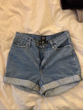 BDG Rolled Hem High-Rise Jean Shorts in Light Blue Denim